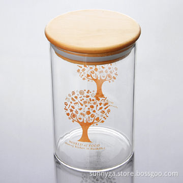 Borosilicate Airtight Glass Container with Big Capacity and Wooden Cover